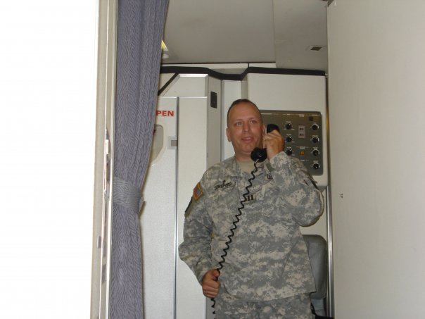 Speaking to my Soldiers on the plane just before we flew out of Ramstein Air Base, Germany.