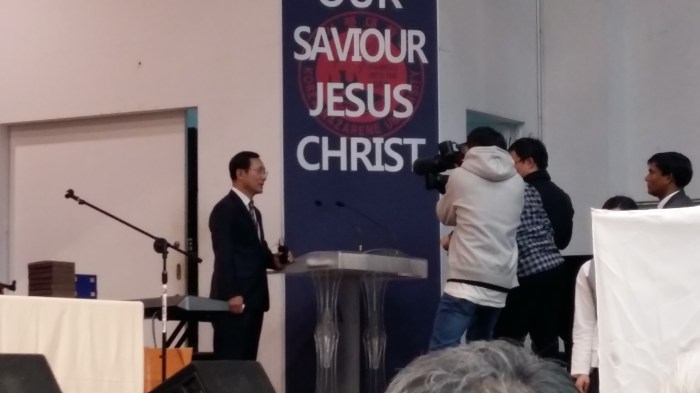 Korea Christian Television Service covered the district assembly. Here they are interviewing the newly-elected district superintendent.