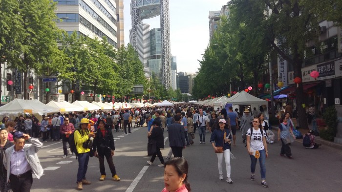 There were large crowds everywhere. The smaller streets were more crowded.